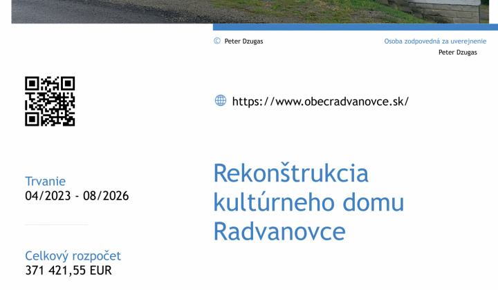 Fotka - Plagát Rekonštrukcia kultúrneho domu Radvanovce