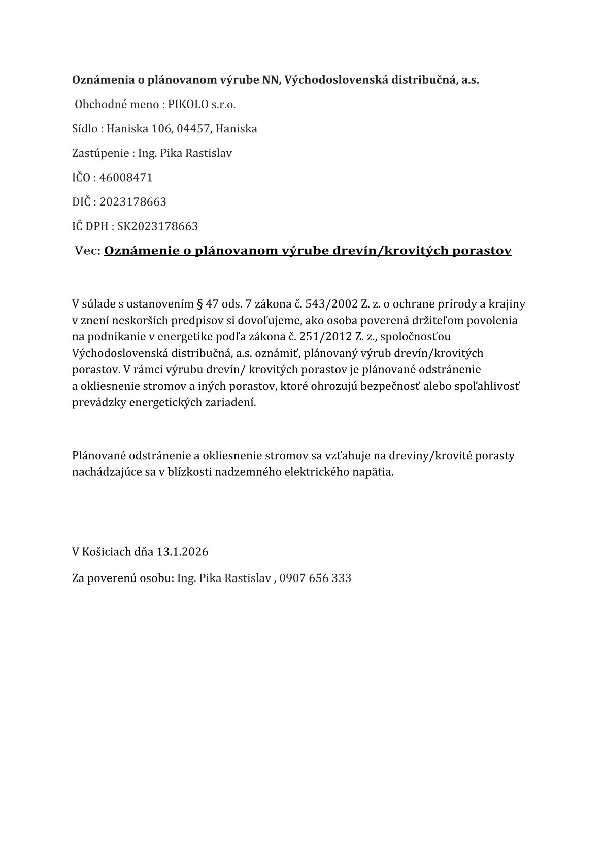 Fotka - Oznámenie o plánovanom výrube