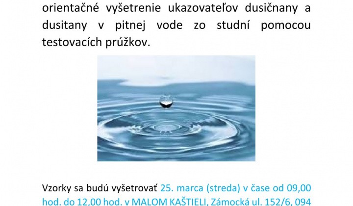 Fotka - SVETOVY DEŇ VODY - BEZPLATNÉ VYŠETRENIE NA DUSIČNANY A DUSITANY 