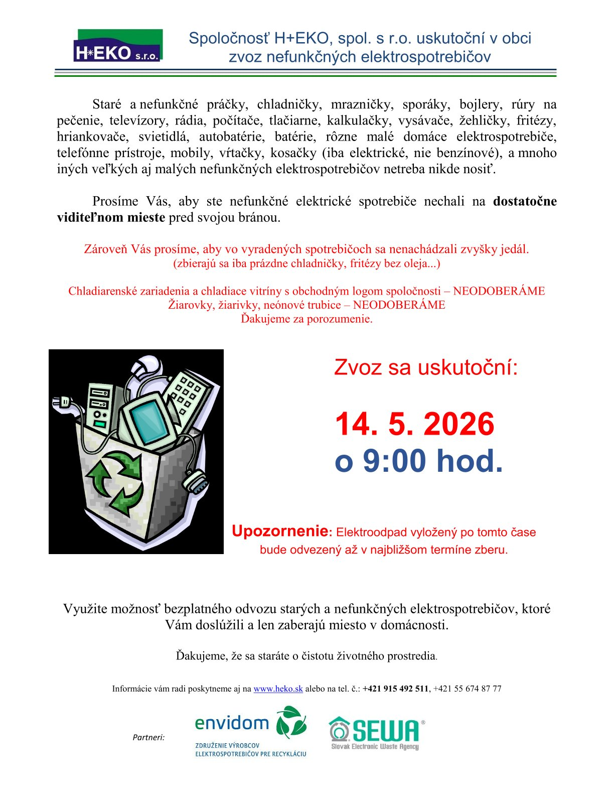 Fotka - Vývoz elektroodpadu Radvanovce 14.05.2026 o 09.00