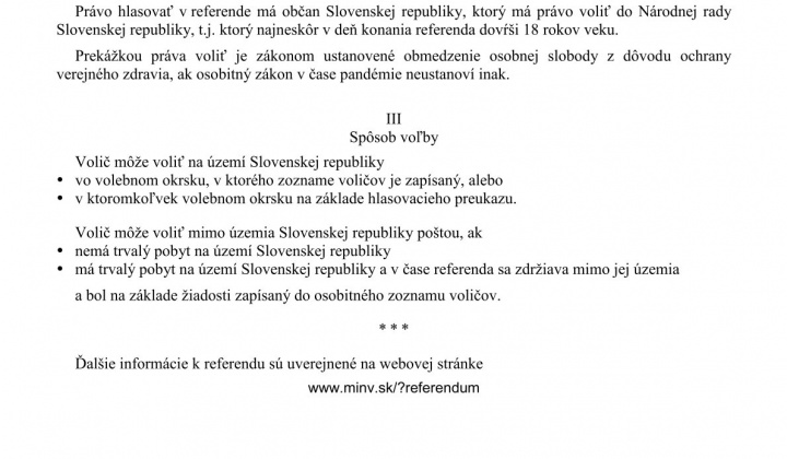 Fotka - Informácia o podmienkach hlasovať v referende
