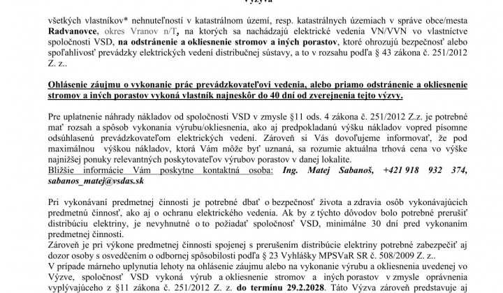 Fotka - Výzva na vykonanie výrubu 