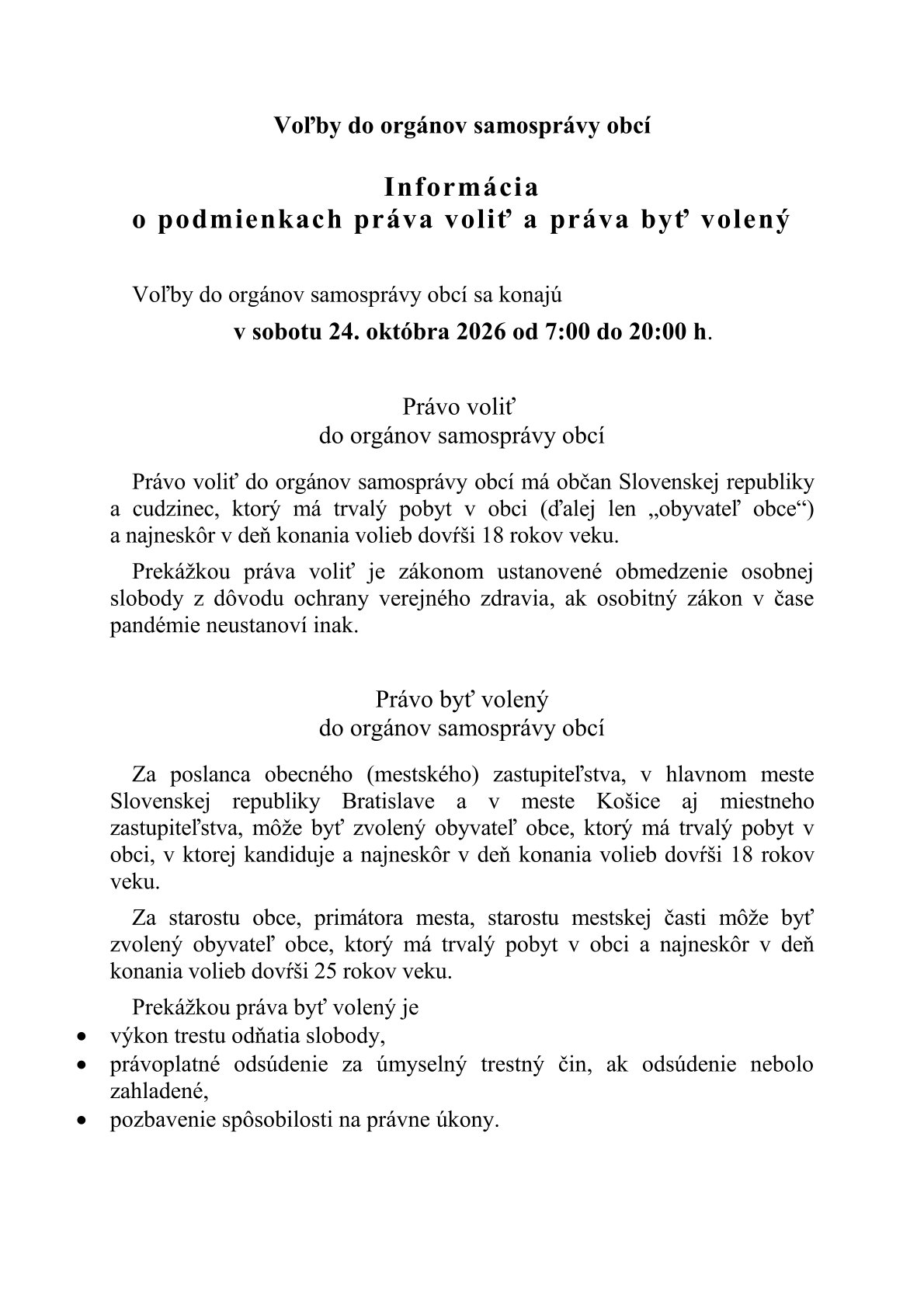 Fotka - Informácia o práve voliť a byť zvolený do orgánov samosprávy obcí