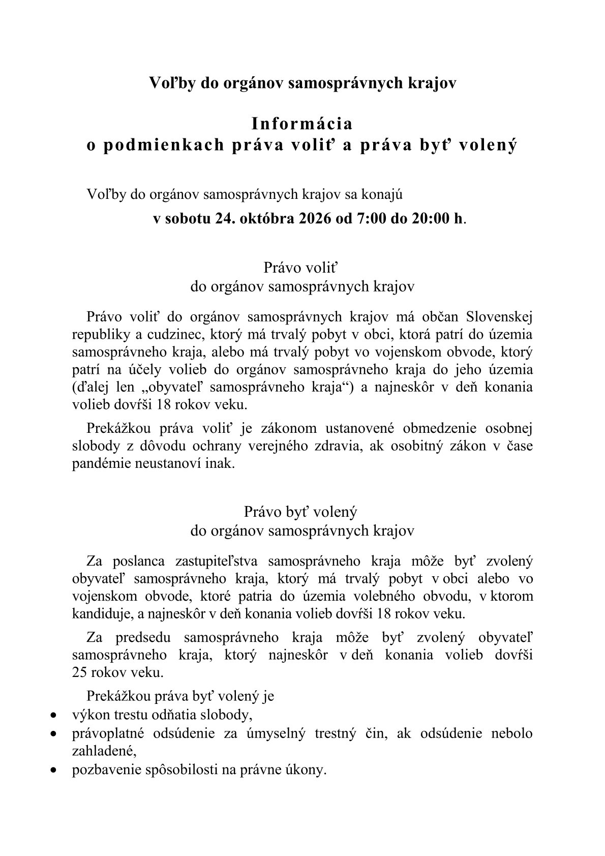 Fotka - Informácia o práve voliť a byť zvolený do orgánov samosprávnych krajov