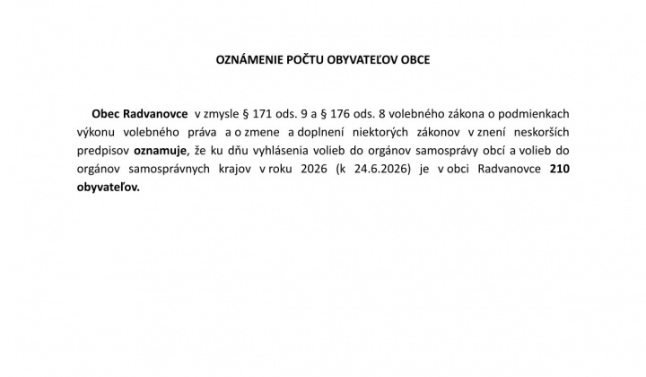 Fotka - Oznámenie o počte obyvateľov