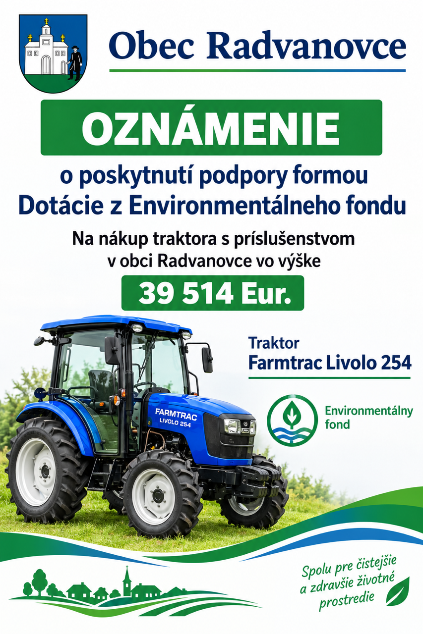 Fotka - Oznámenie o poskytnutí podpory z Environmentálneho fondu