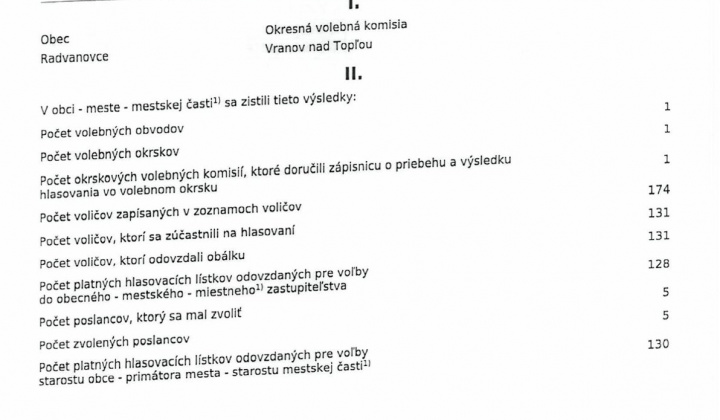 Fotka - Zápisnica komunálne voľby Radvanovce